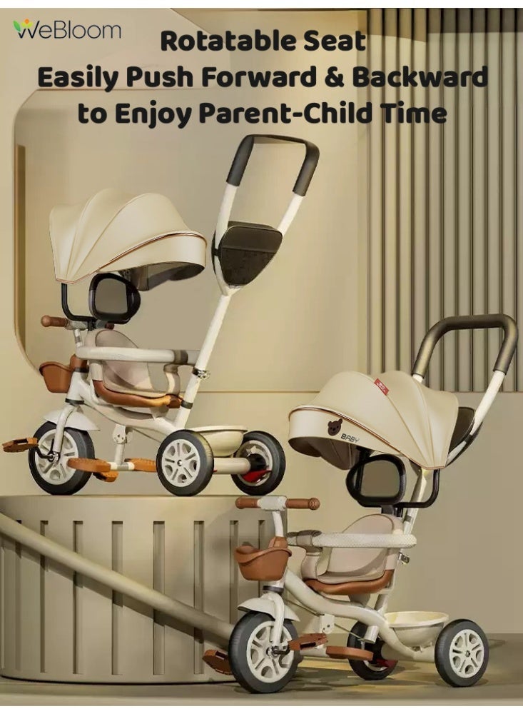 WeBloom 4-in-1 Baby Stroller, 3 Wheel Travel Stroller,2-way Swivel Seat for Toddler Boys and Girls,with Seat Belt,Adjustable Push Handle, Removable Canopy,Toddler Stroller Or Ride-On Bike with Dual Safety Brakes for 8 Months-6 Years (Beige). - Image 1